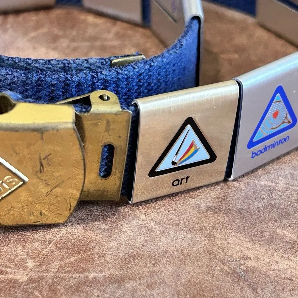 Cub Scout Belt with solid brass buckle Loop Slides Merit Badges. 19 Pieces USA